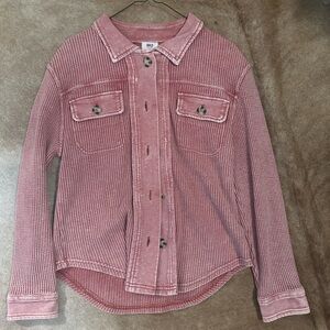Pink Button-Up Waffle Knit Shirt